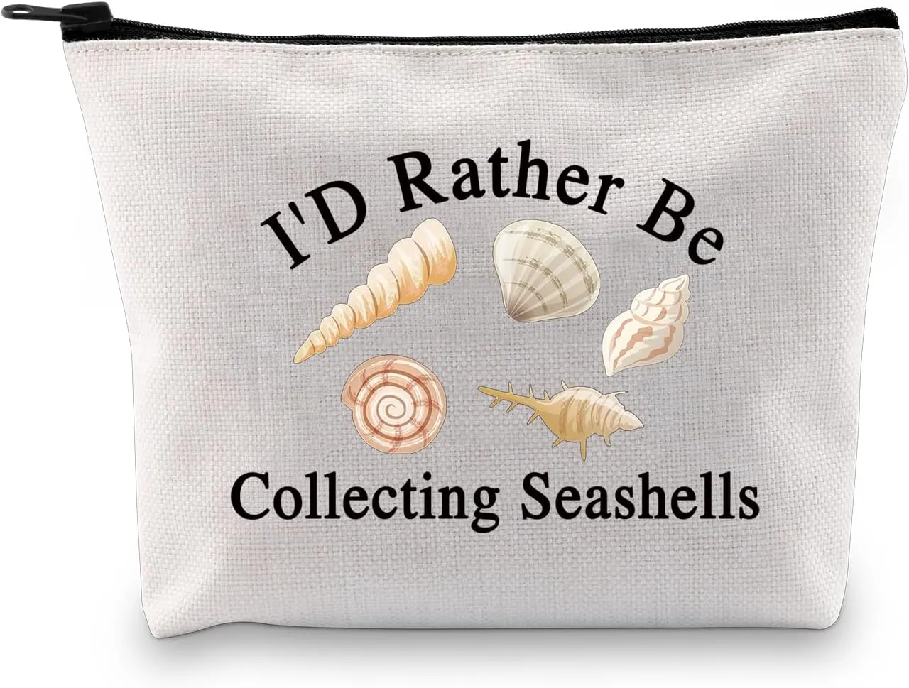JXGZSO Seashell Collectors Gift I'd Rather Be Collecting Seashells Toiletry Bag With Zipper Beachcomber Seashell Bag Sea Vacation Gift