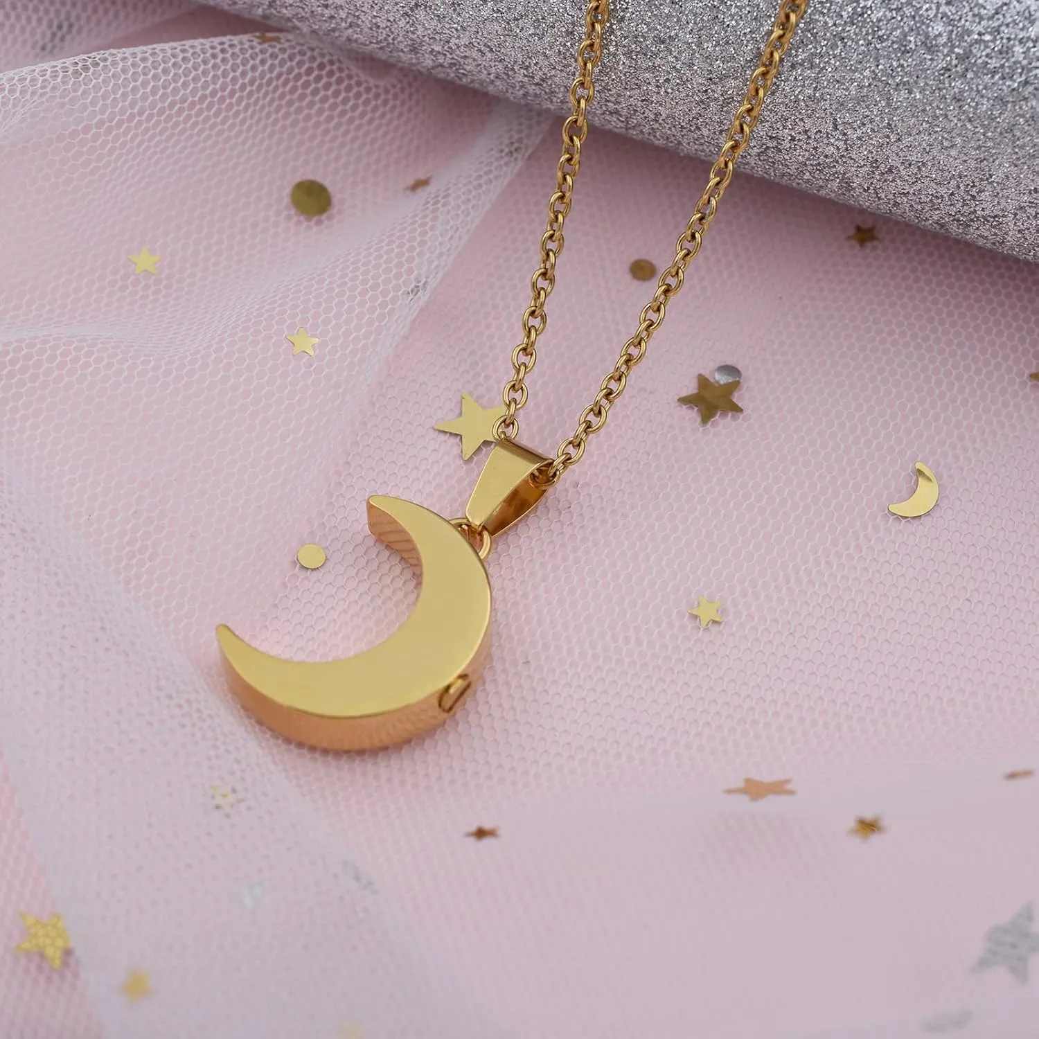 Moon Urn Necklaces for Ashes Stainless Steel Cremation Jewelry for Ashes Keepsake Urn Necklace for Human Pet Ashes Memorial Jewelry for Women Men Funeral Jewelry