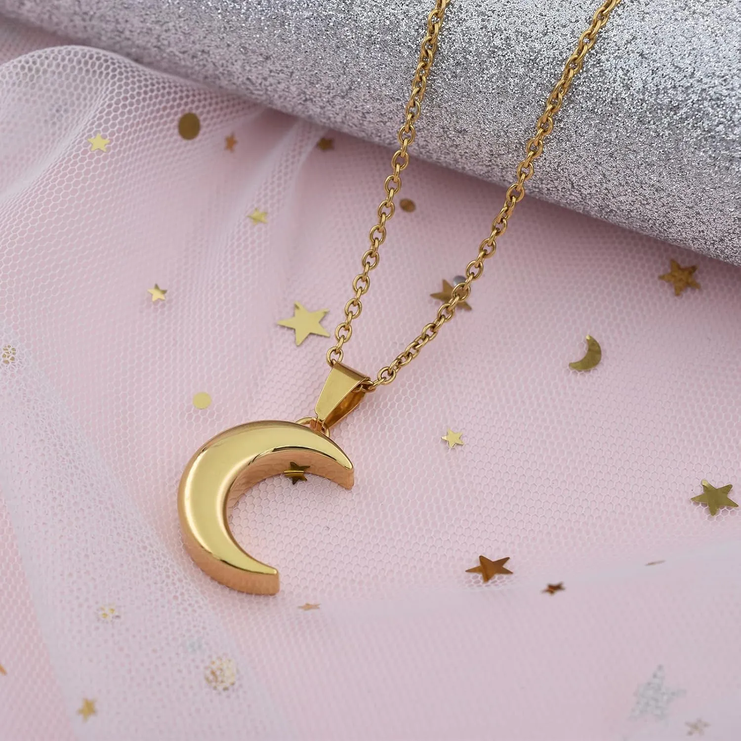 Moon Urn Necklaces for Ashes Stainless Steel Cremation Jewelry for Ashes Keepsake Urn Necklace for Human Pet Ashes Memorial Jewelry for Women Men Funeral Jewelry