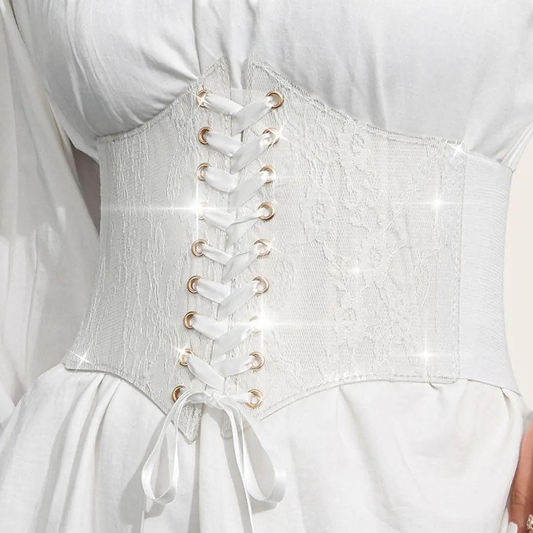 Nicute Wide Corset Dress Belt Women Elastic Lace Waist Belt Tied Waspie Waist Cinch for Women