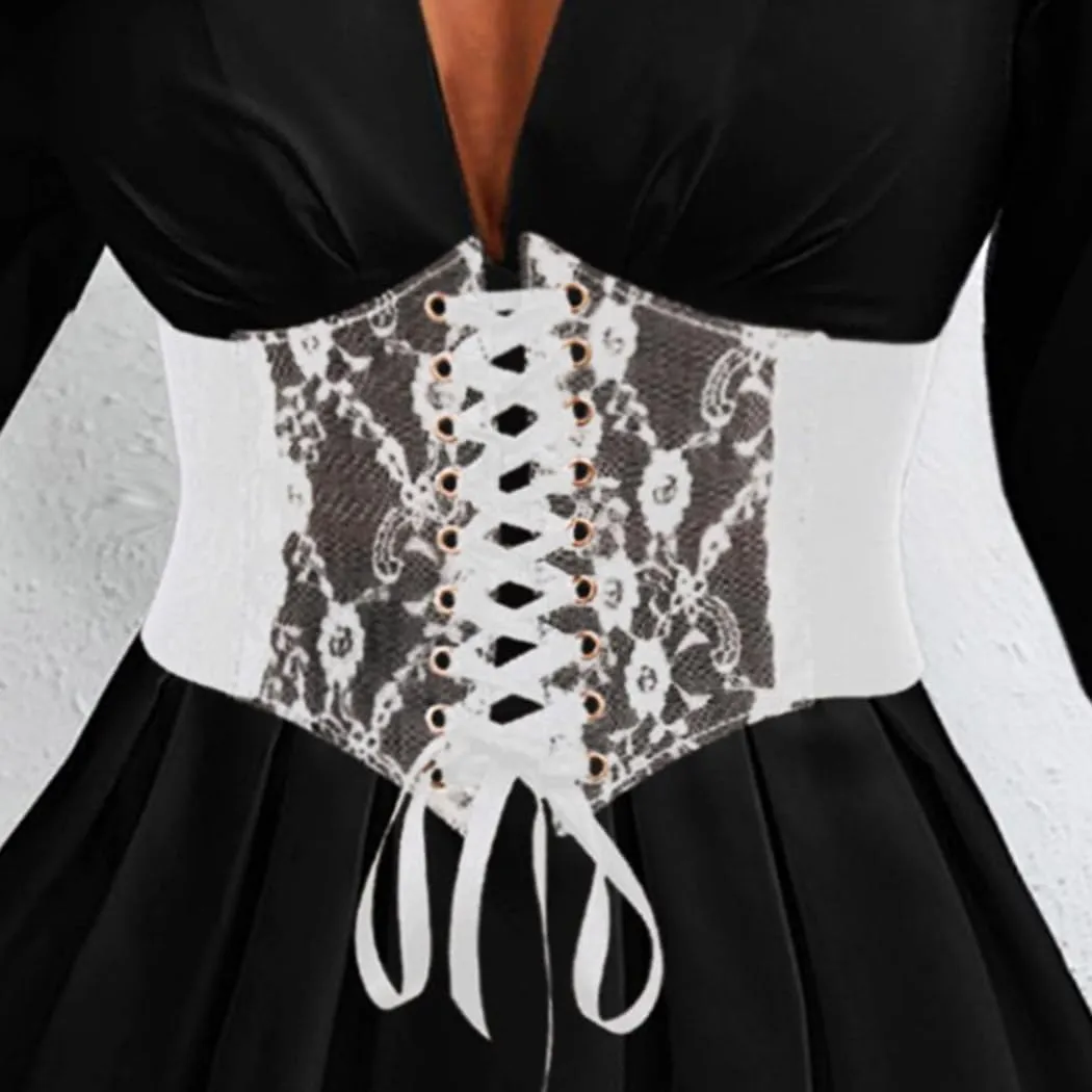 Nicute Wide Corset Dress Belt Women Elastic Lace Waist Belt Tied Waspie Waist Cinch for Women