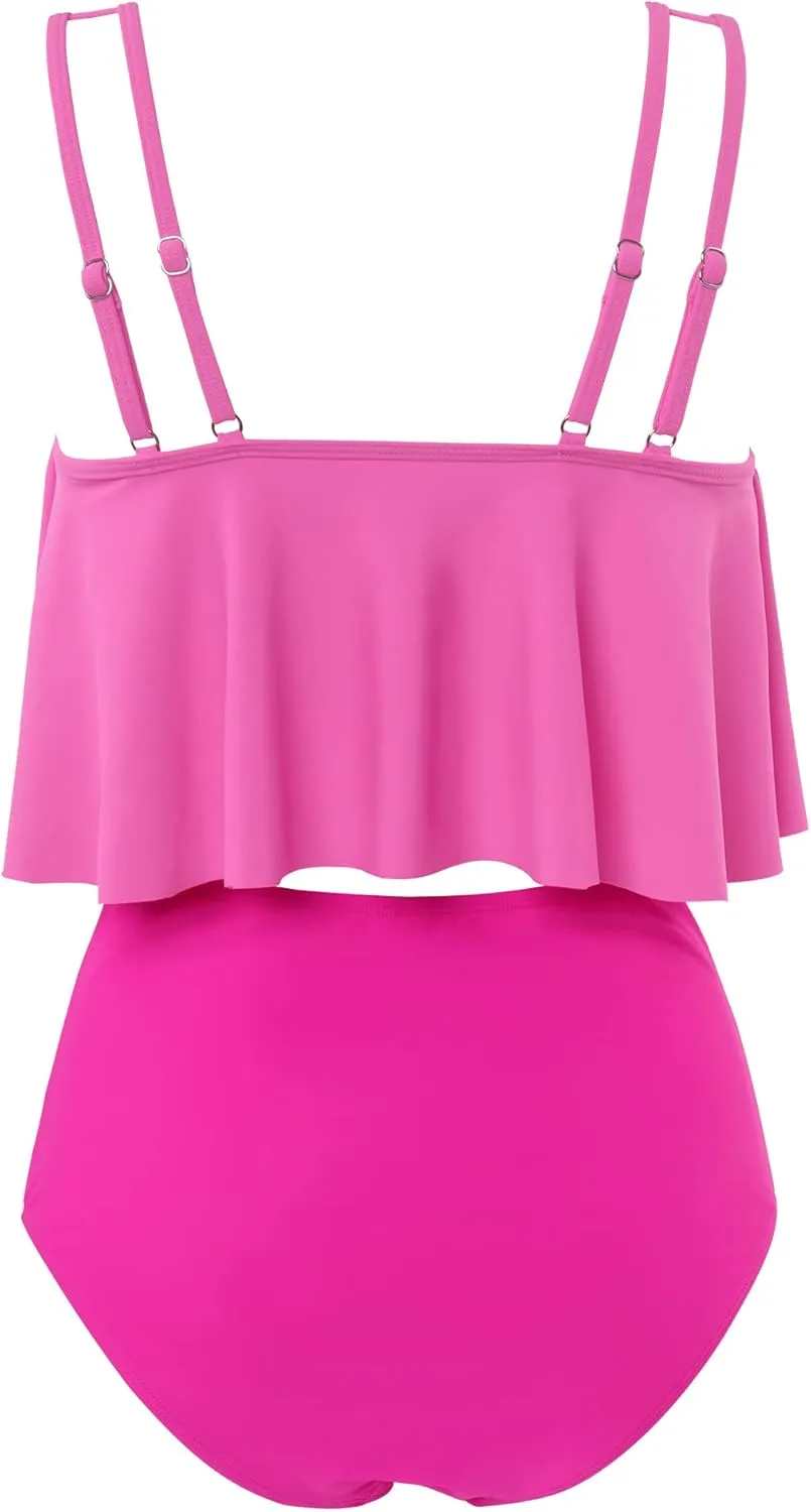 OMKAGI Women's Ruffle Bikini Swimsuit High Waisted Bottom Plus Size Swimwear Tankini