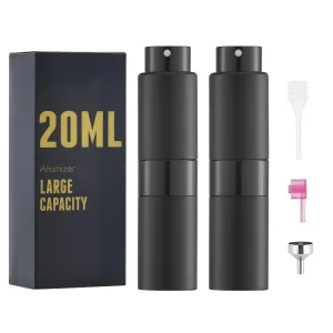Perfume Travel Refillable Atomizer Bottle: Cologne Spray Mini for Refill - Empty Fragrance Sprayer for Men - Large Size 20ML - Black 2PCS