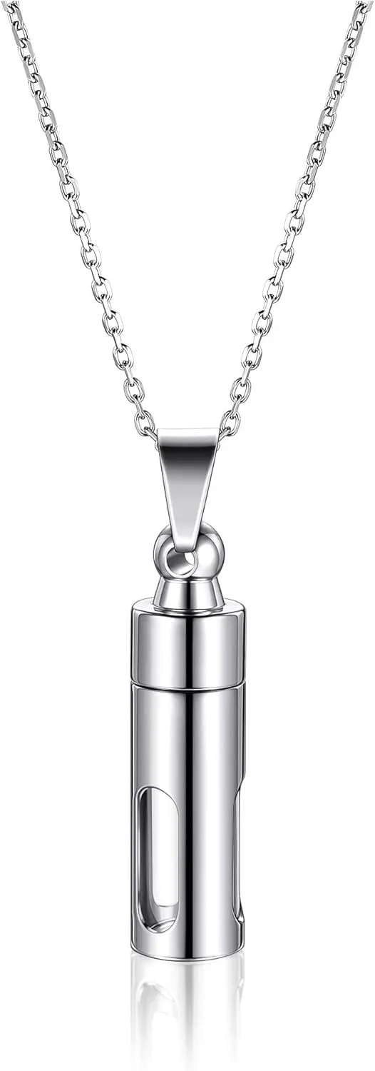 Personalized Master Free Engraving Custom Engraved Stainless Steel Openable Container Tube Urn Keepsake Cremation Memorial Pendant Necklace for Ashes