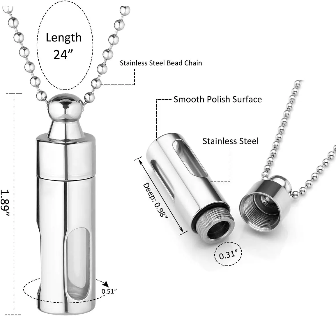 Personalized Master Free Engraving Custom Engraved Stainless Steel Openable Container Tube Urn Keepsake Cremation Memorial Pendant Necklace for Ashes