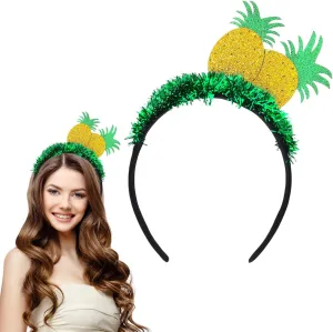 Pineapple Headband Funny Fruit Headband Glitter Hairband Hawaiian Headpiece Beach Summer Tropical Party Headwear Halloween Costume Cosplay Hair Accessories