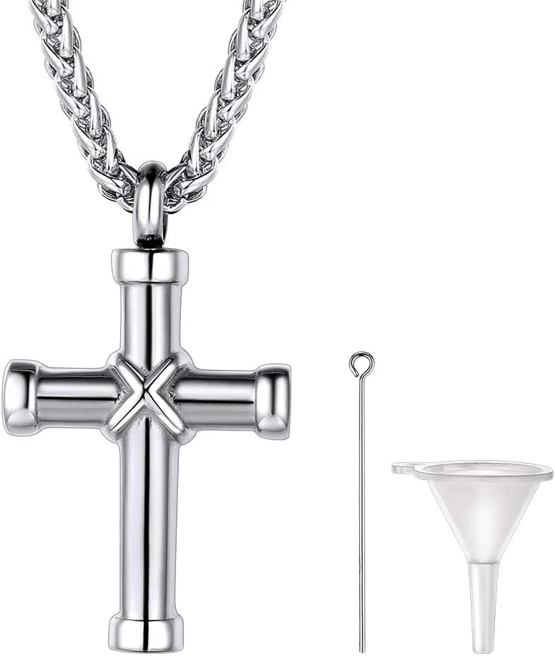 PROSTEEL Mens Urn Necklace for Ashes, Gold Plated/Black Stainless Steel Cross Memorial Cremation Pendant, Keepsakes Jewelry, 22"-24", Come with Box