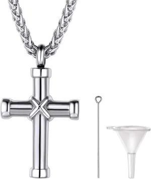 PROSTEEL Mens Urn Necklace for Ashes, Gold Plated/Black Stainless Steel Cross Memorial Cremation Pendant, Keepsakes Jewelry, 22"-24", Come with Box