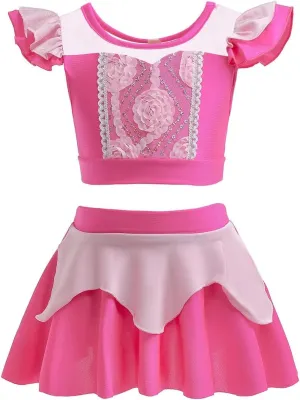 REXREII Girls Princess Swimsuits Two-Piece Tankini Set Beach Surf Birthday Swimming Party Bathing Suits Fancy Swimwear