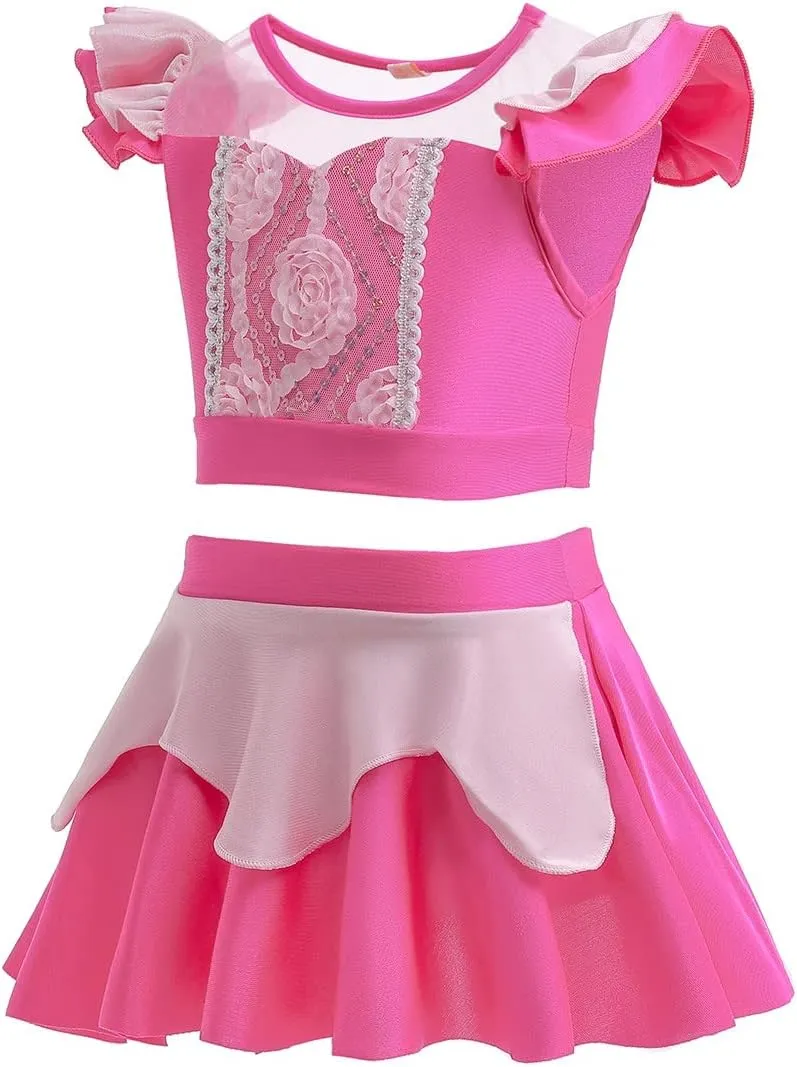 REXREII Girls Princess Swimsuits Two-Piece Tankini Set Beach Surf Birthday Swimming Party Bathing Suits Fancy Swimwear