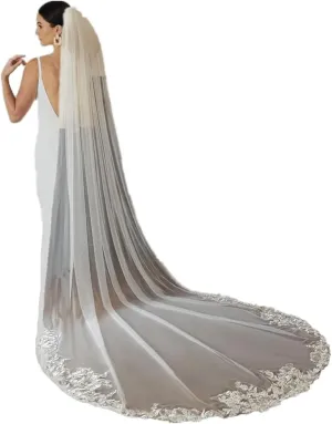 ROSEEDEN Roseeden1T one Tier long Lace Veil wedding bridal woman long veil soft tulle veil with metal comb