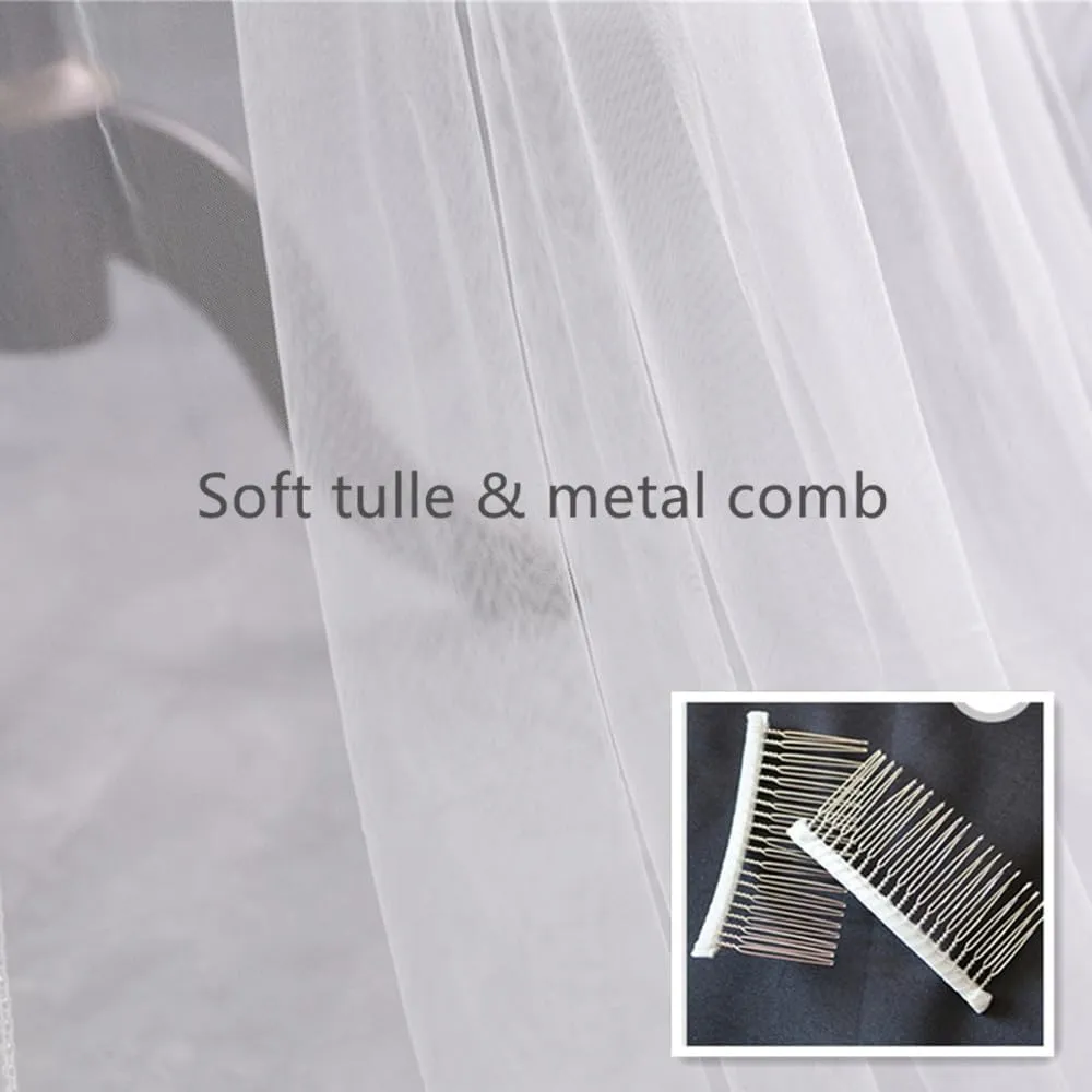 ROSEEDEN Roseeden1T one Tier long Lace Veil wedding bridal woman long veil soft tulle veil with metal comb