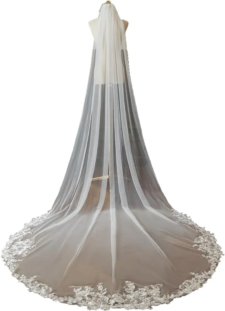 ROSEEDEN Roseeden1T one Tier long Lace Veil wedding bridal woman long veil soft tulle veil with metal comb