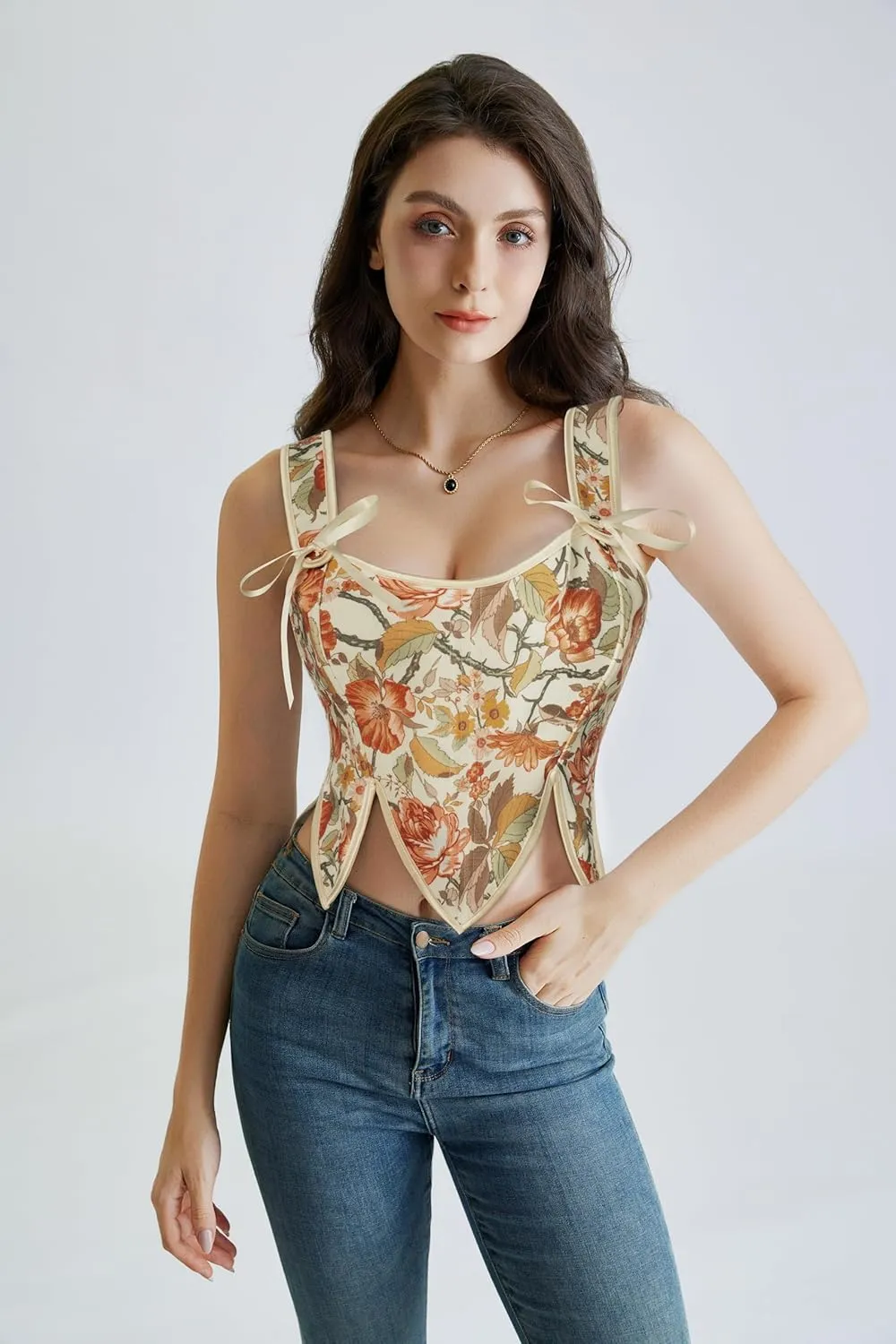 Scarlet Darkness Renaissance Corset Tops for Women Floral Lace Up Boned Bustier with Zip