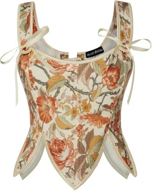 Scarlet Darkness Renaissance Corset Tops for Women Floral Lace Up Boned Bustier with Zip
