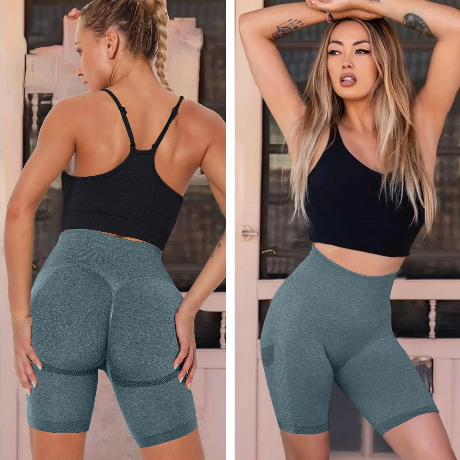 Scrunch Butt Lifting Seamless Shorts for Women High Waist Tummy Control Workout Biker Shorts Ruched Booty Lifting Leggings