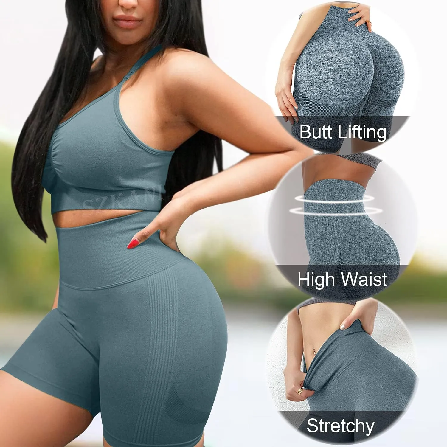 Scrunch Butt Lifting Seamless Shorts for Women High Waist Tummy Control Workout Biker Shorts Ruched Booty Lifting Leggings