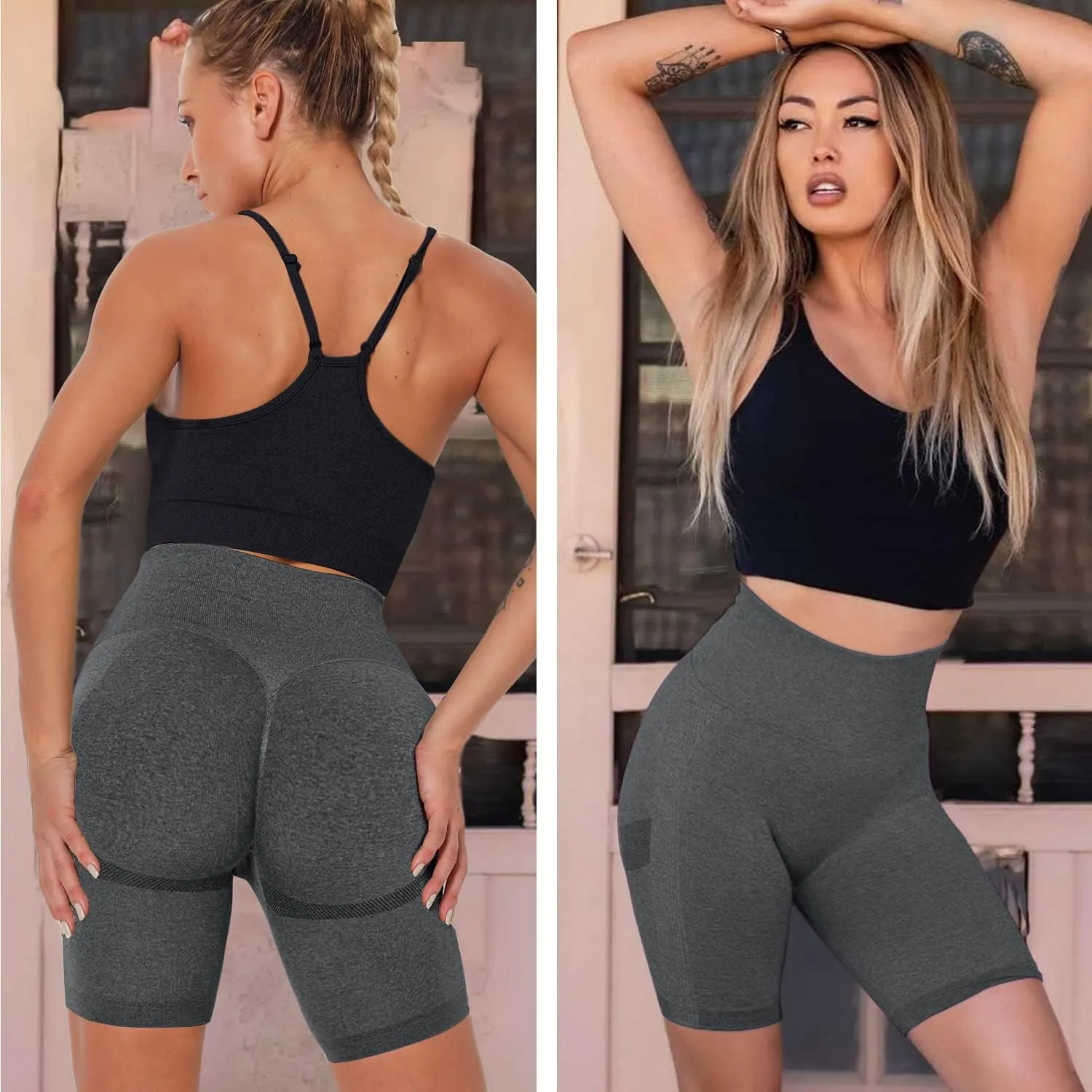 Scrunch Butt Lifting Seamless Shorts for Women High Waist Tummy Control Workout Biker Shorts Ruched Booty Lifting Leggings