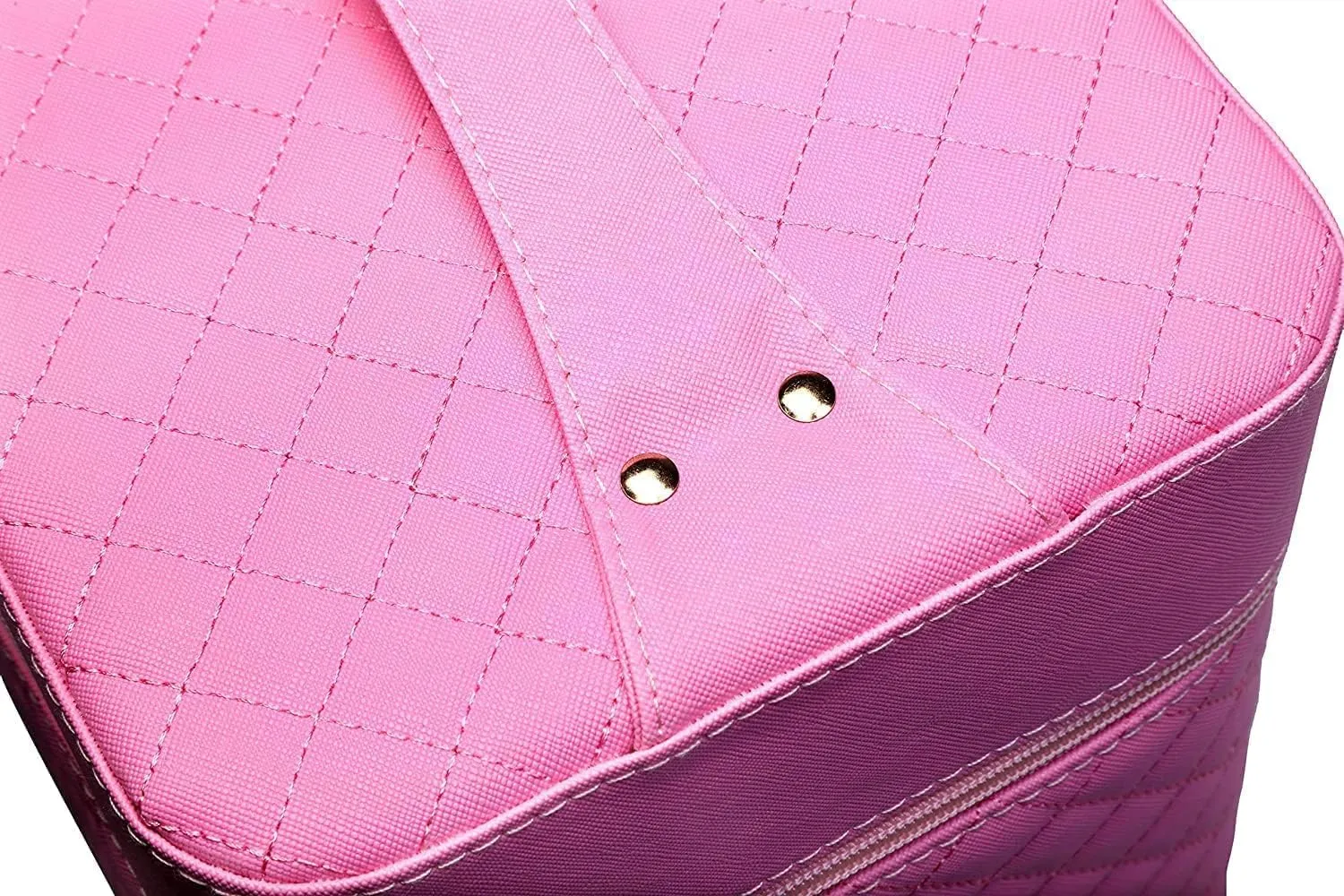 Sooyee Makeup Bag Cosmetic Bags with Mirror, Makeup Organizer 4 Layer Foldable Tray Open to The Sides,Makeup Travel Bag for Women,Makeup Box Train Case,Pink
