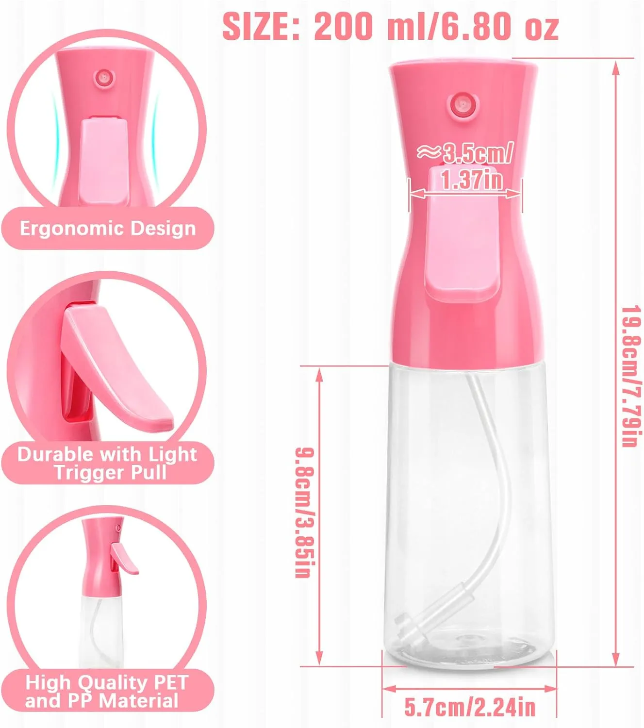 Spray Bottle For Hair,Continuous Water Mister for Hairstyling, Salons, Cleaning, Plants,Essential Oil Scents,Ultra Fine Mist Sprayer,6.8 OZ /200 ML-pink(Christmas Gifts)