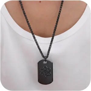 Star of David Dogtags Necklaces for Men-Stainless Steel Israel Jewish Hexagram Star Pendant Neckalce, Black/Silver Religious Protective Amulet Jewelry Gifts for Him