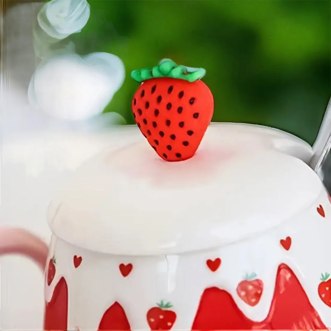 Strawberry Desert Mug With Lid & Spoon