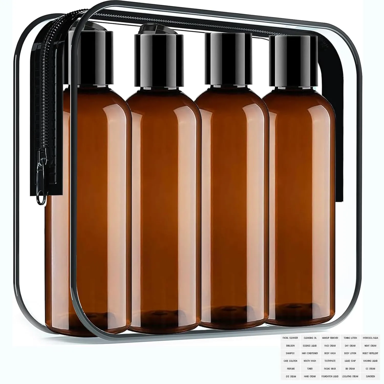 Toiletry Travel Bottles, 4Pack 3.4oz/100ml - Squeezable Plastic Containers with Flip Caps - Refillable Cosmetic Kit for Shampoo, Conditioner, Lotion, and Travel Essential- Brown