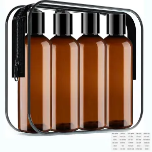 Toiletry Travel Bottles, 4Pack 3.4oz/100ml - Squeezable Plastic Containers with Flip Caps - Refillable Cosmetic Kit for Shampoo, Conditioner, Lotion, and Travel Essential- Brown
