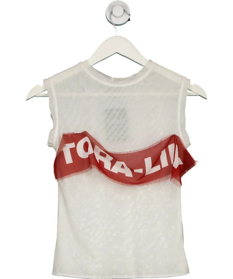 Tora Lily White Slogan Patch Tank Top UK M