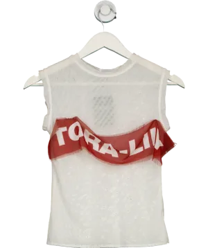 Tora Lily White Slogan Patch Tank Top UK M