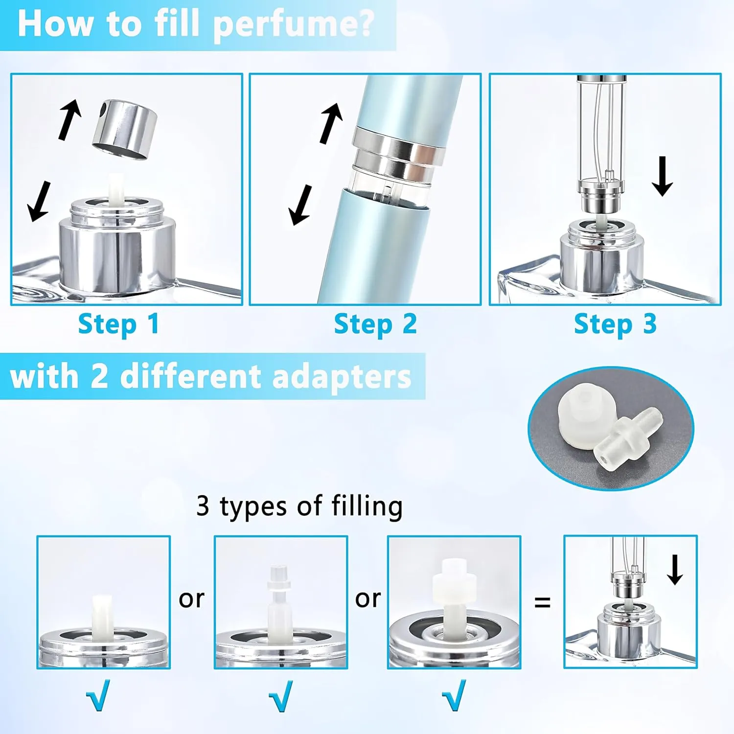 Travel Refillable Perfume Atomizer Bottle 2-Pack 5ml Leakproof Travel Perfume Refillable Bottle (Gray & Gray)