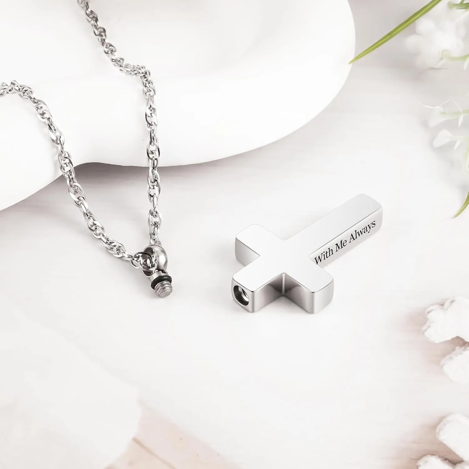 XIUDA Cremation Cross Necklace for Ashes Cross Urns Jewelry Locket Pendant Ashes Holder Stainless Steel Memorial Cremation Jewelry for Men Women