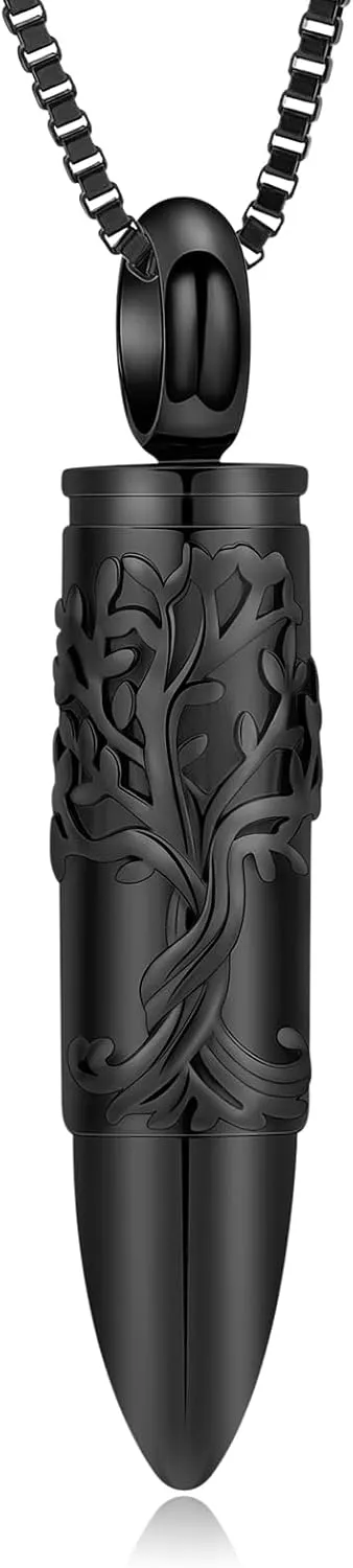 XSMZB Bullet Cremation Ashes Jewelry Tree of Life Keepsake Urn Necklace for Ashes Stainless Steel Memorial Pendant for Women Men