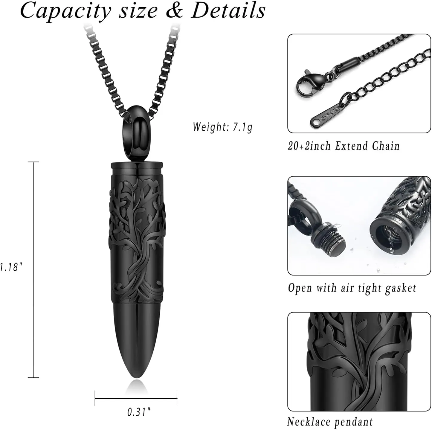 XSMZB Bullet Cremation Ashes Jewelry Tree of Life Keepsake Urn Necklace for Ashes Stainless Steel Memorial Pendant for Women Men