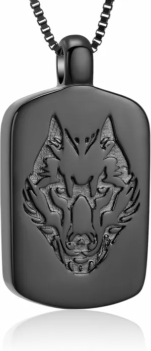 XSMZB Viking Wolf Head Urn Necklace for Ashes for Men Memorial Pendant for Ashes of Loved One Dog Tag Cremation Jewelry Keepsake Gift