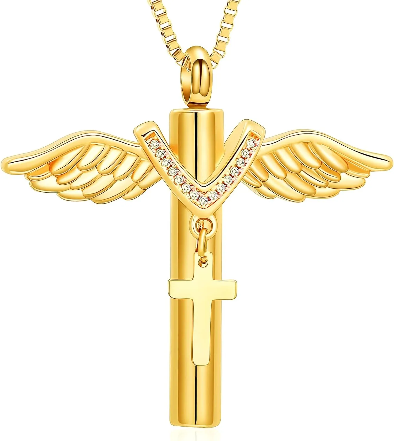 XSMZB Wings Cylinder Cremation Jewelry for Ashes Pendant Cross Urn Necklace for Ashes for Men Women Keepsake Locket Jewelry