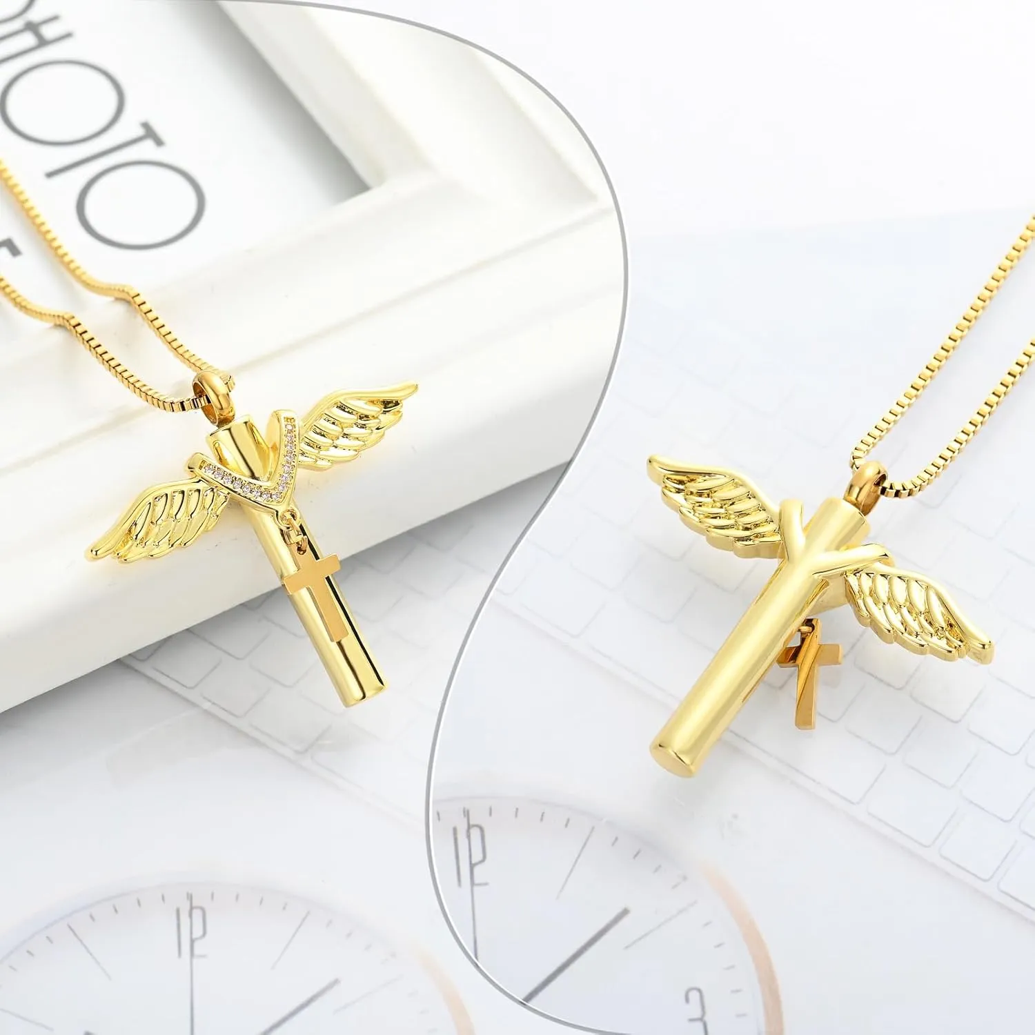 XSMZB Wings Cylinder Cremation Jewelry for Ashes Pendant Cross Urn Necklace for Ashes for Men Women Keepsake Locket Jewelry