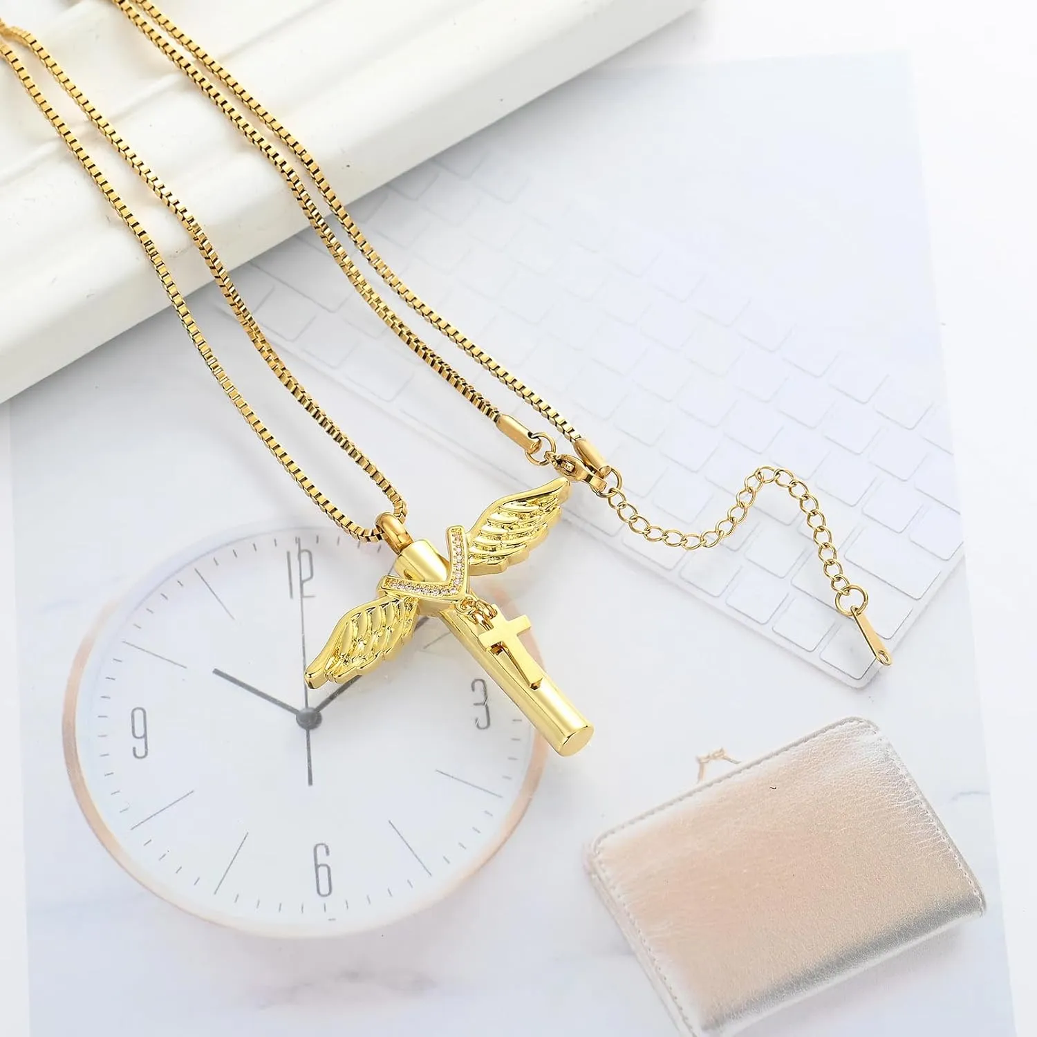 XSMZB Wings Cylinder Cremation Jewelry for Ashes Pendant Cross Urn Necklace for Ashes for Men Women Keepsake Locket Jewelry