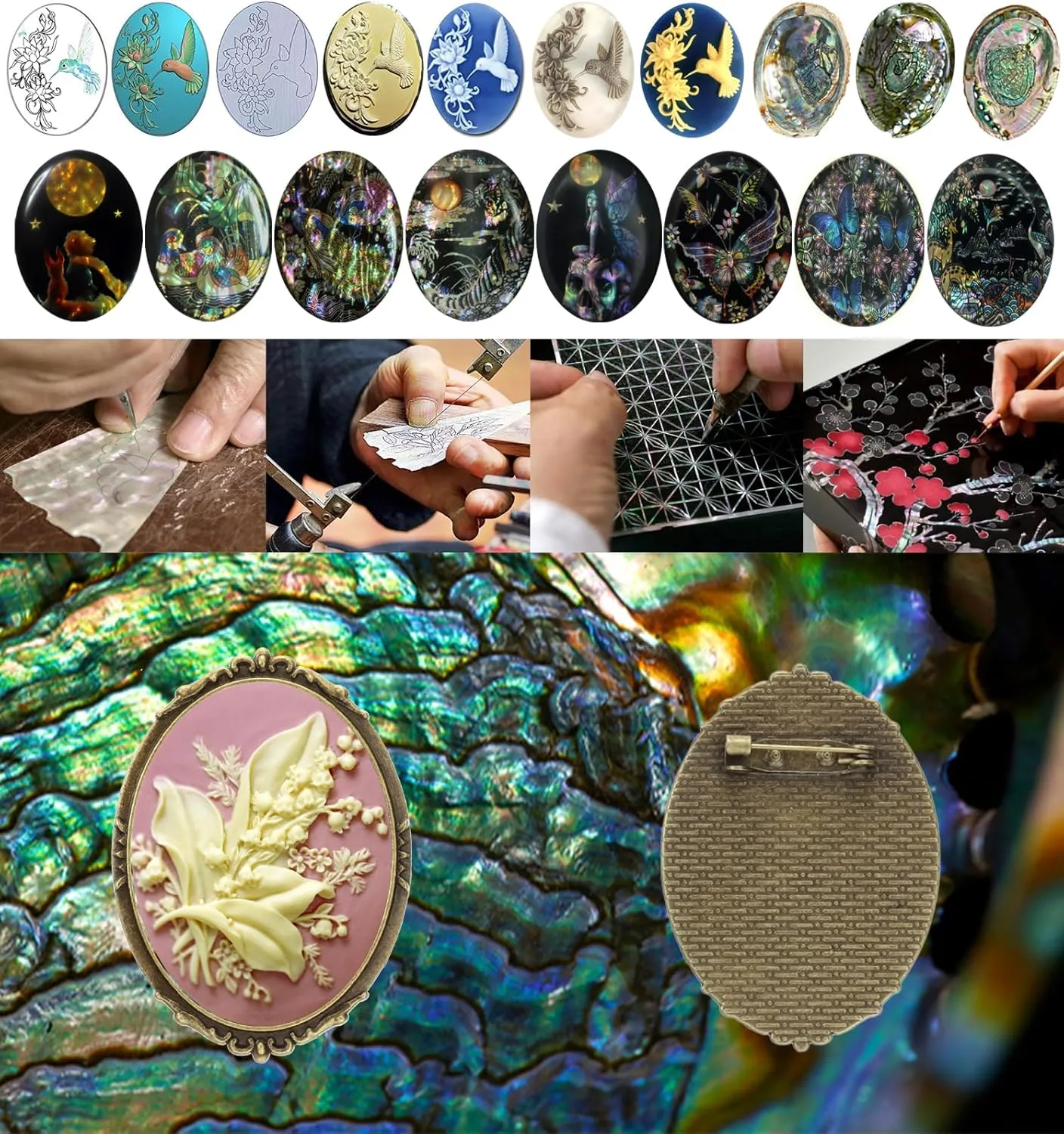 Yspace Hummingbird Brooch Pin Shield Decor Antique Brass Cameo Fashion Jewelry Pouch for Gift