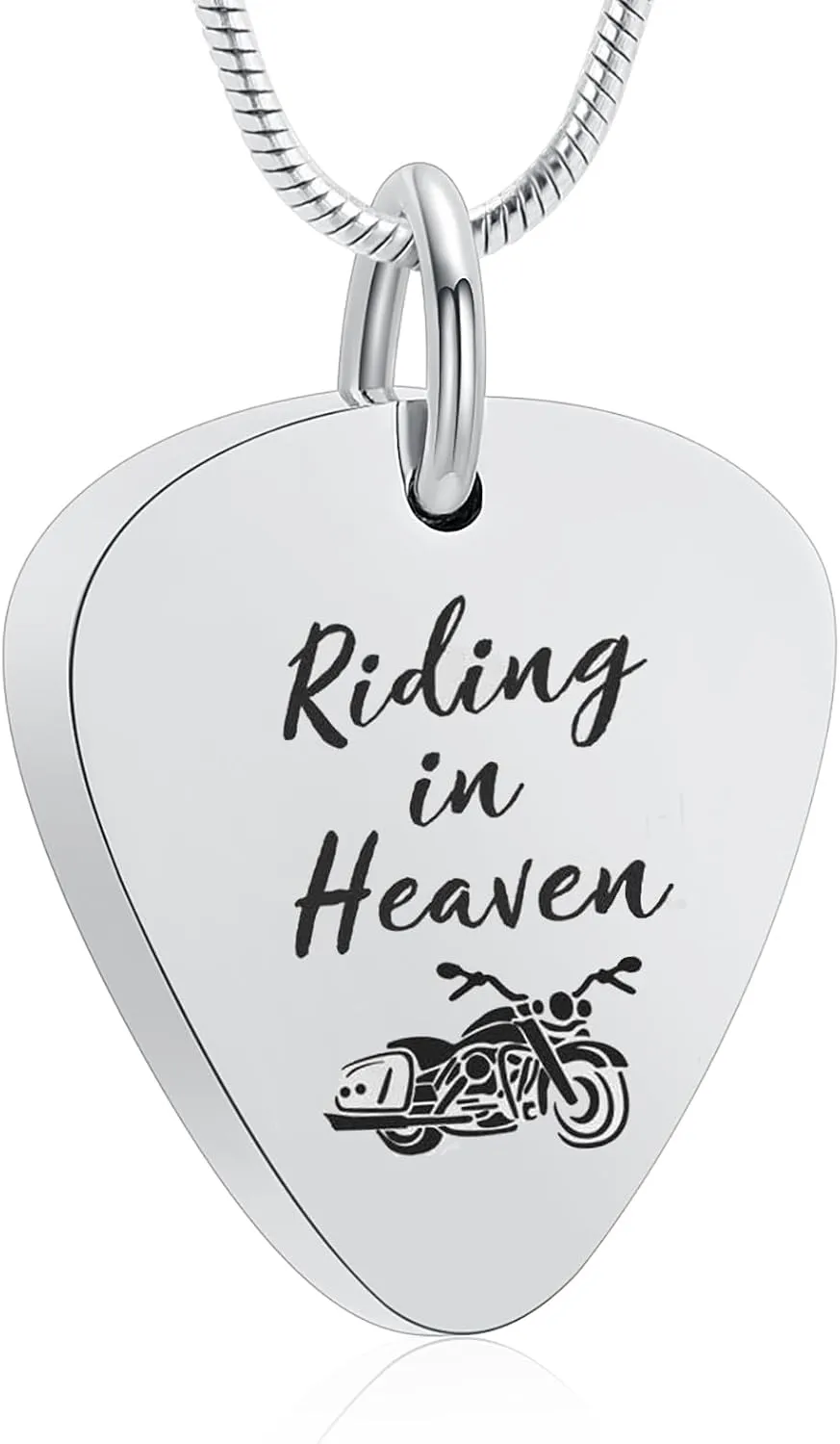 zeqingjw Urn Necklace for Ashes Motorcycle Cremation Urn Pendant Riding in Heaven Memorial Ash Keepsake Cremation Jewelry for Men Women